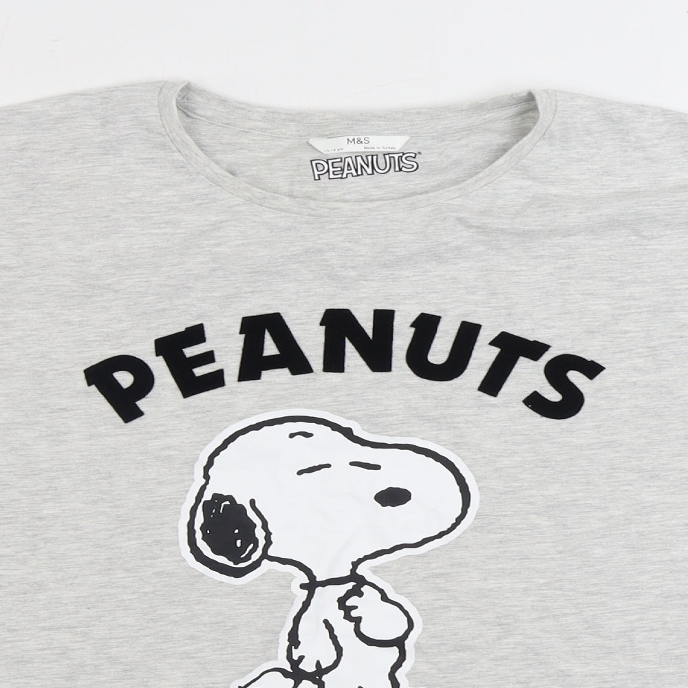 Marks and Spencer Girls Grey Cotton Basic T-Shirt Size 13-14 Years Round Neck Pullover - Peanuts Snoopy
