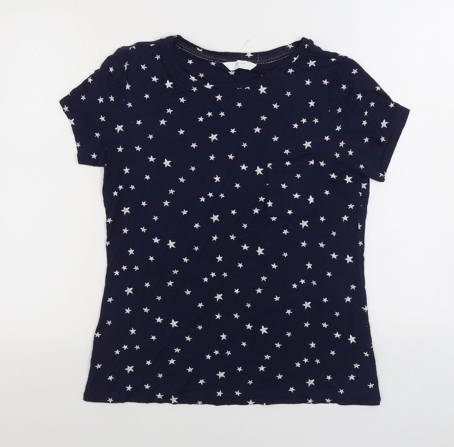 Marks and Spencer Womens Blue Geometric Viscose Basic T-Shirt Size 14 Round Neck - Star Print