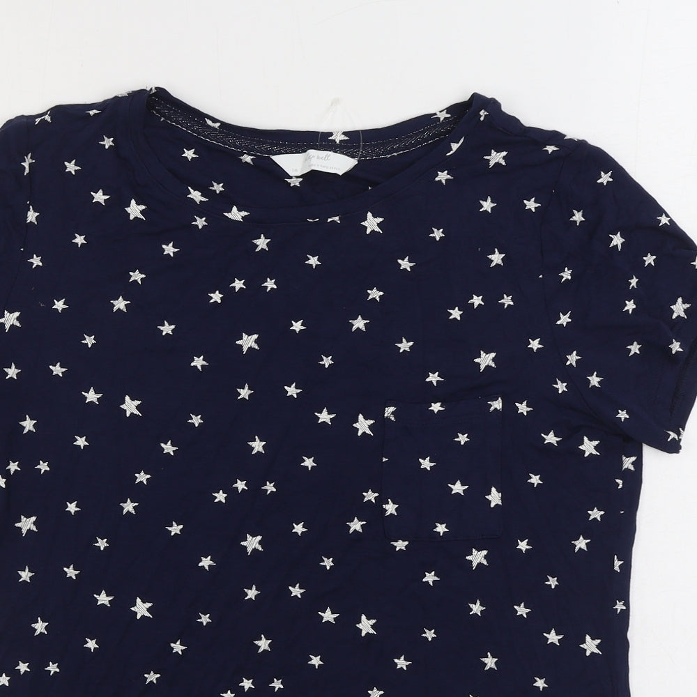 Marks and Spencer Womens Blue Geometric Viscose Basic T-Shirt Size 14 Round Neck - Star Print