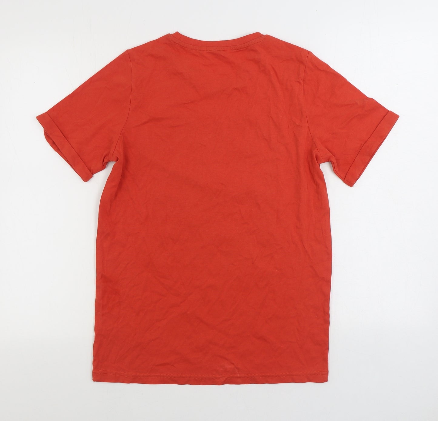 Marks and Spencer Boys Orange Cotton Basic T-Shirt Size 12-13 Years Round Neck Pullover - Football