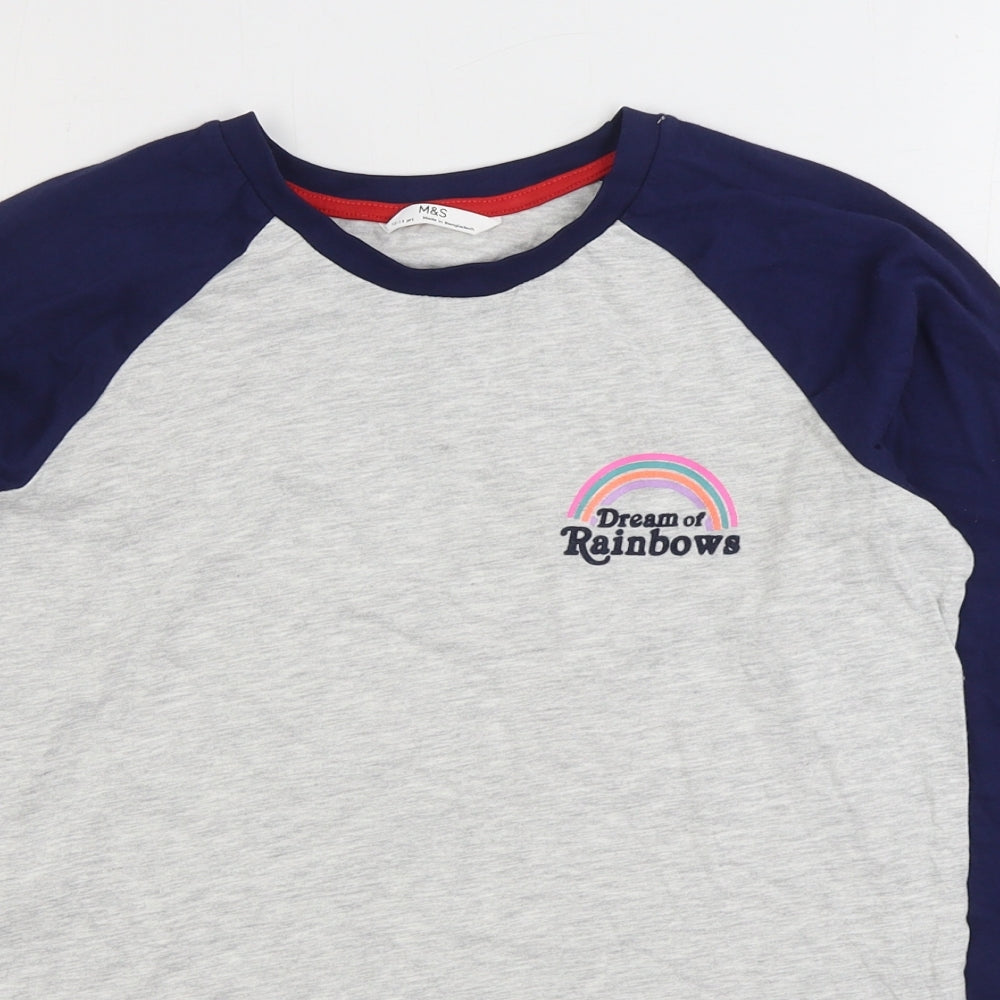 Marks and Spencer Boys White Colourblock Cotton Basic T-Shirt Size 12-13 Years Round Neck Pullover - Dream of Rainbows