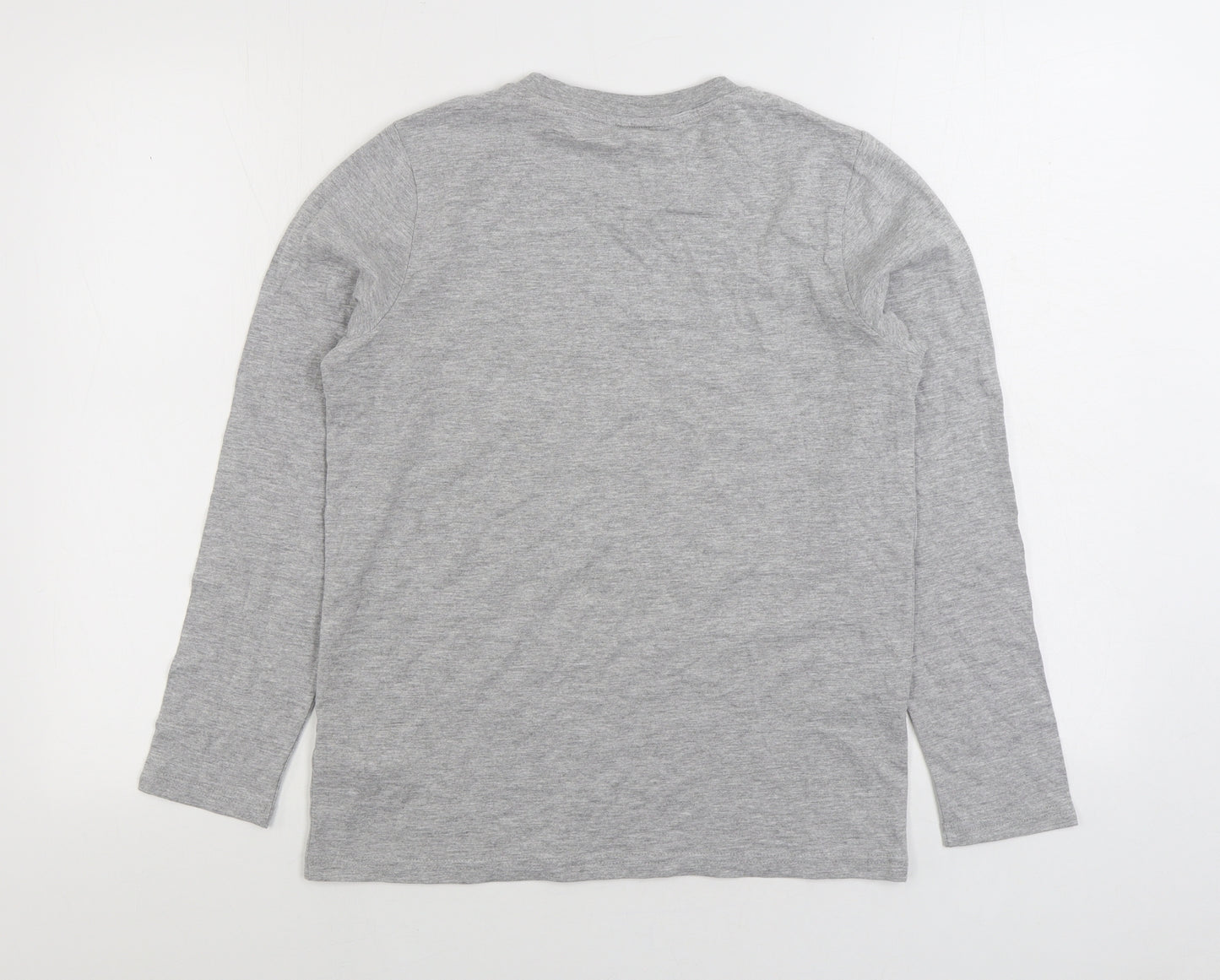 Marks and Spencer Boys Grey Cotton Basic T-Shirt Size 12-13 Years Round Neck Pullover - Snow Way Dude