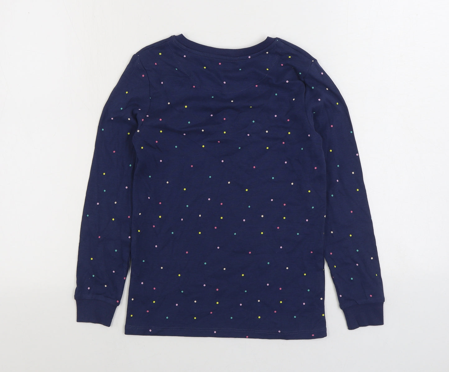 Marks and Spencer Girls Blue Polka Dot Cotton Basic T-Shirt Size 9-10 Years Henley Button