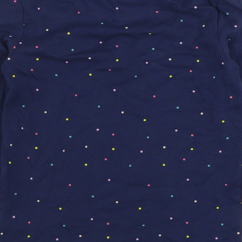 Marks and Spencer Girls Blue Polka Dot Cotton Basic T-Shirt Size 9-10 Years Henley Button