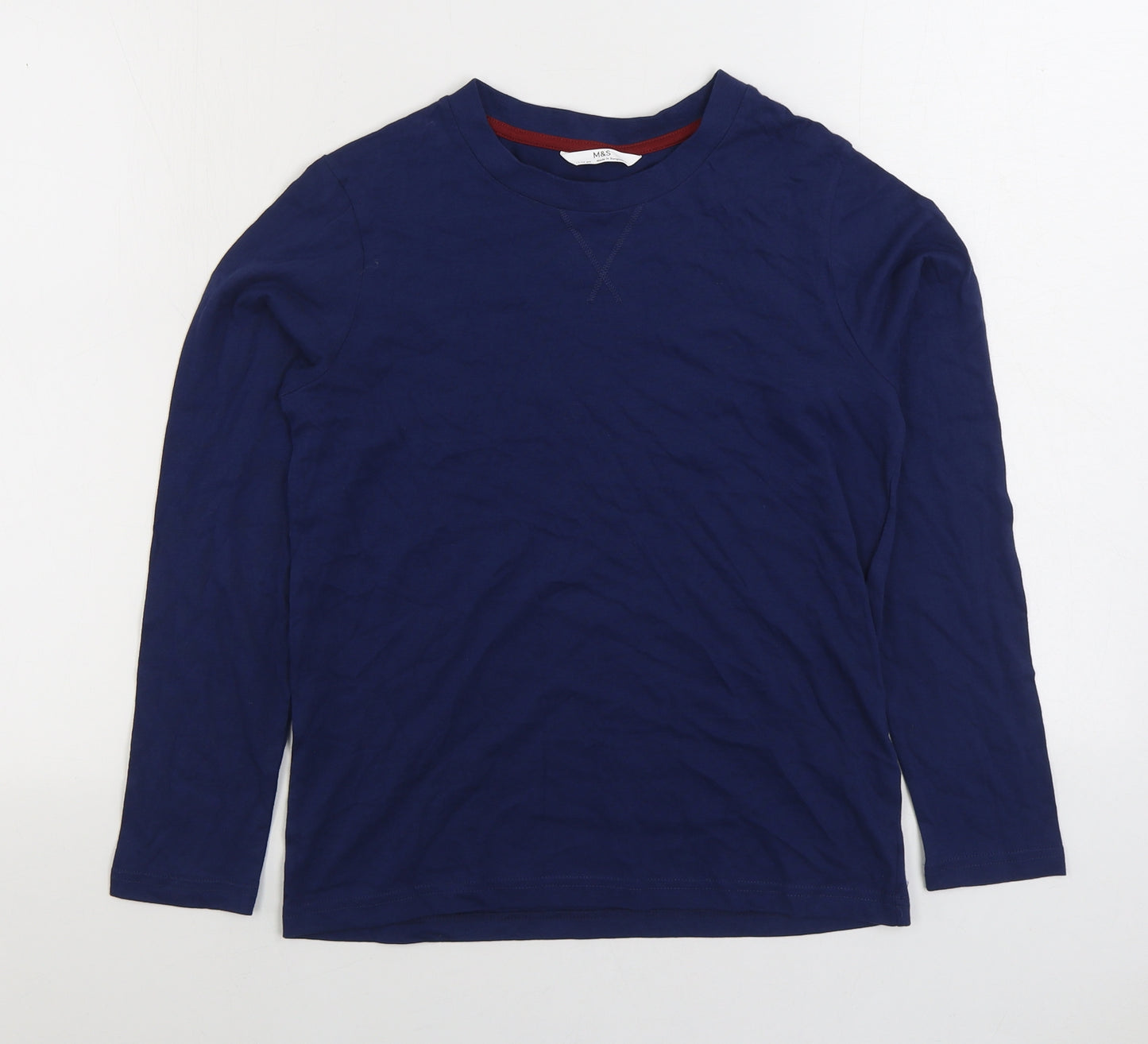 Marks and Spencer Boys Blue Cotton Basic T-Shirt Size 11-12 Years Round Neck Pullover