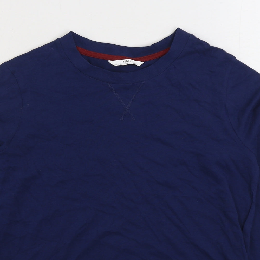 Marks and Spencer Boys Blue Cotton Basic T-Shirt Size 11-12 Years Round Neck Pullover