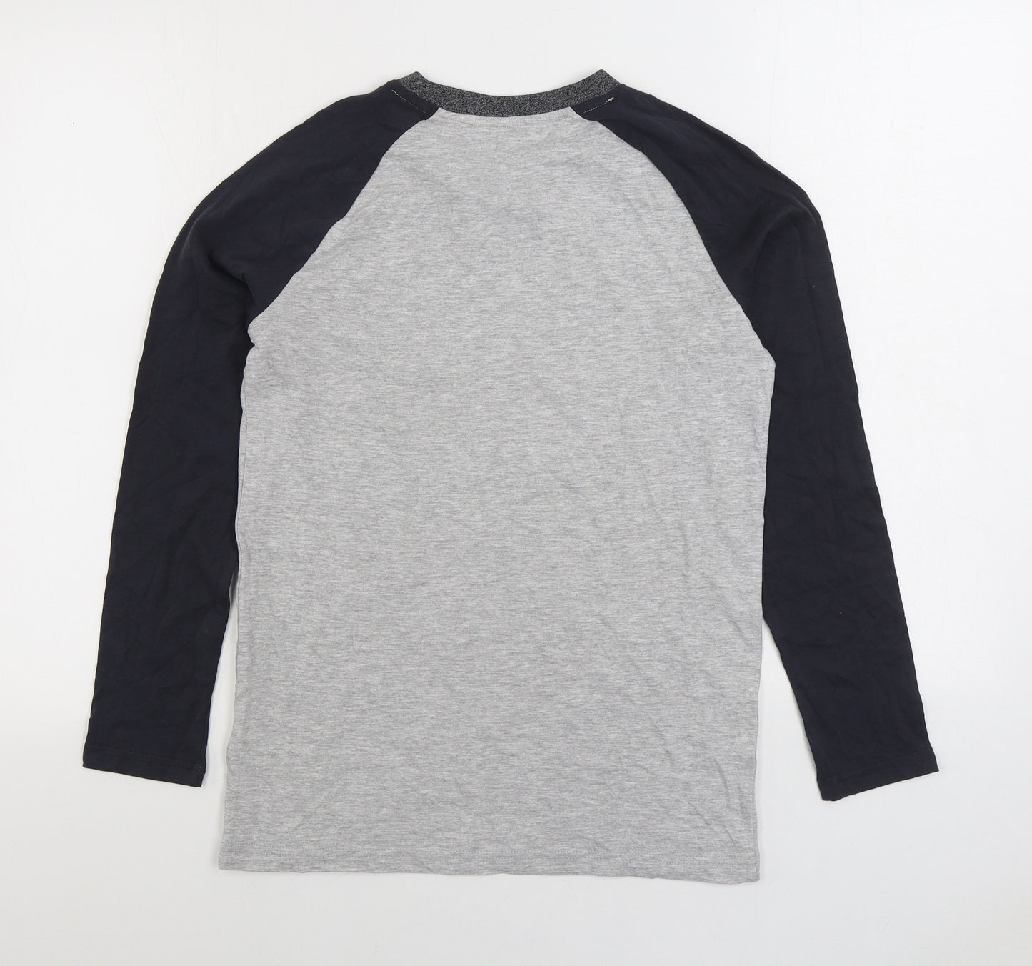 Marks and Spencer Boys Grey Colourblock Cotton Basic T-Shirt Size 12-13 Years Round Neck Pullover