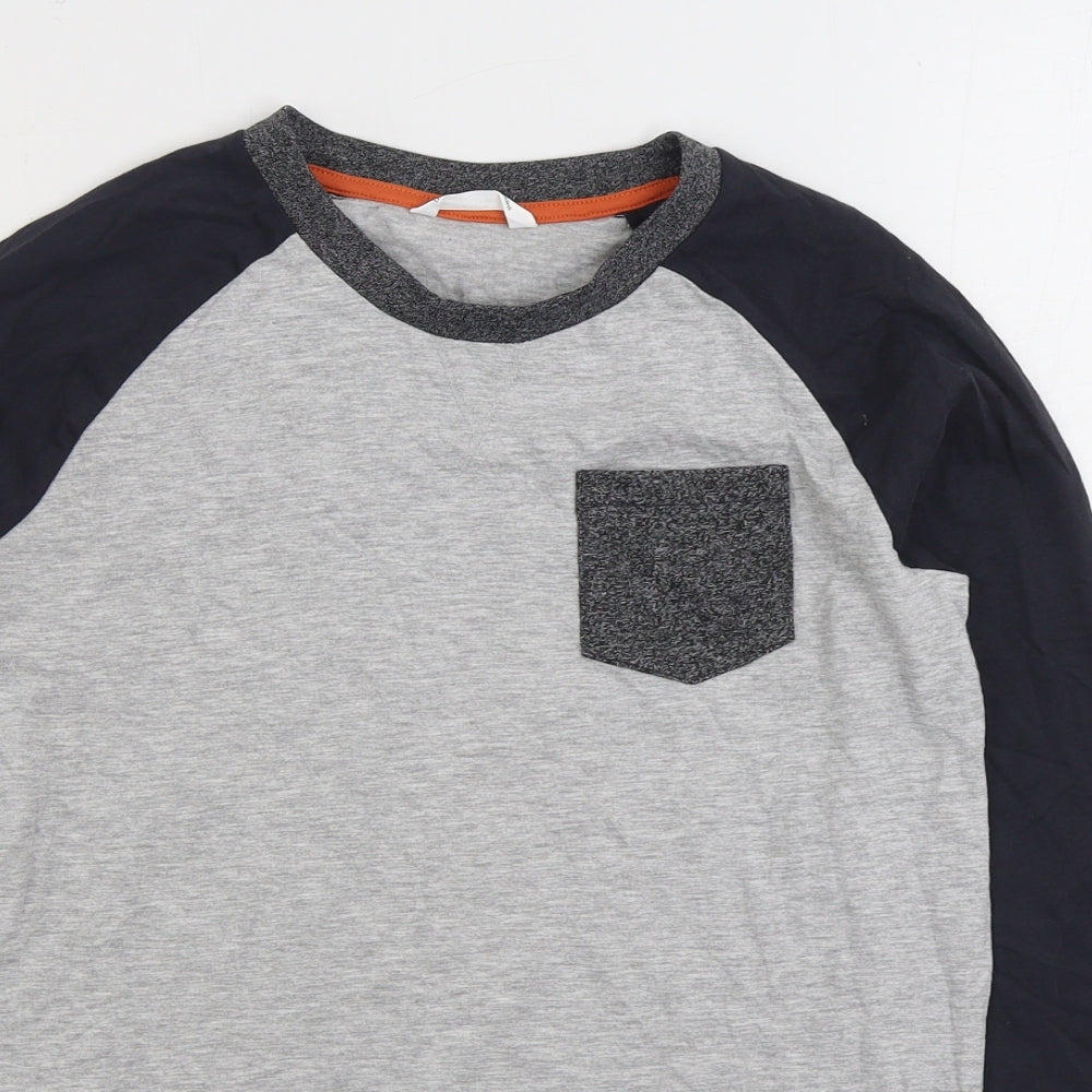 Marks and Spencer Boys Grey Colourblock Cotton Basic T-Shirt Size 12-13 Years Round Neck Pullover