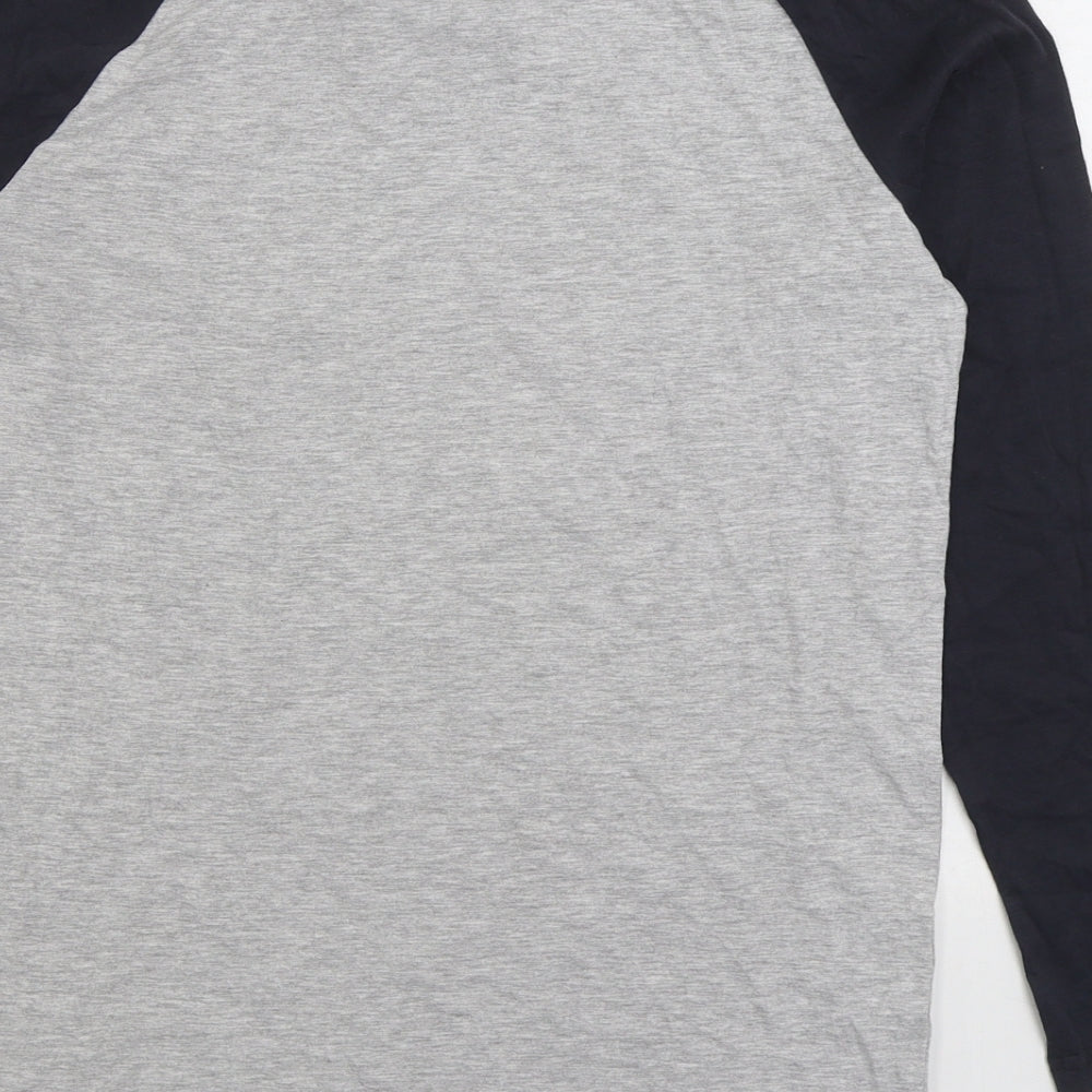Marks and Spencer Boys Grey Colourblock Cotton Basic T-Shirt Size 12-13 Years Round Neck Pullover
