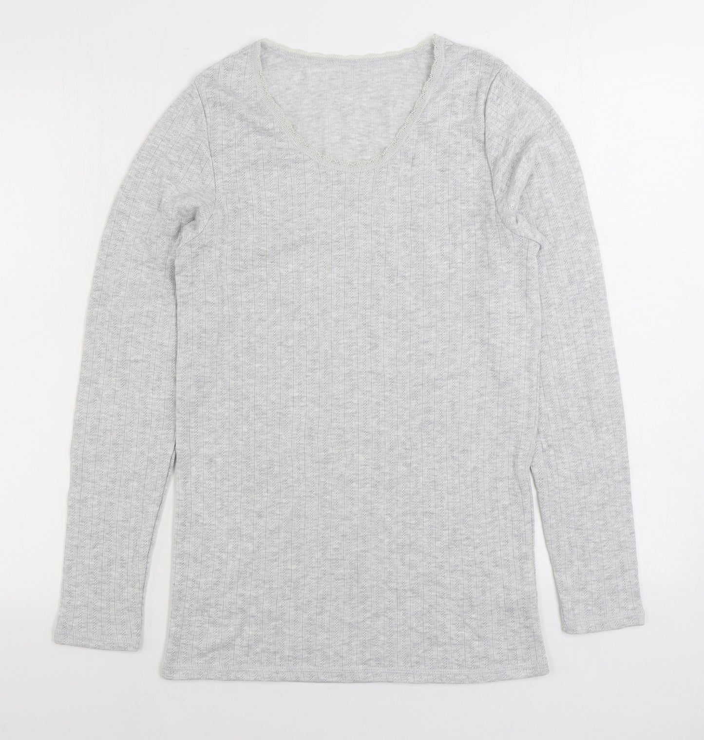 Marks and Spencer Womens Grey Viscose Basic T-Shirt Size 18 Scoop Neck - Lace Neckline