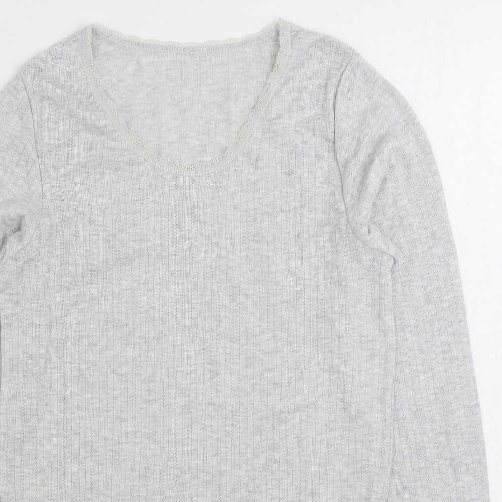 Marks and Spencer Womens Grey Viscose Basic T-Shirt Size 18 Scoop Neck - Lace Neckline