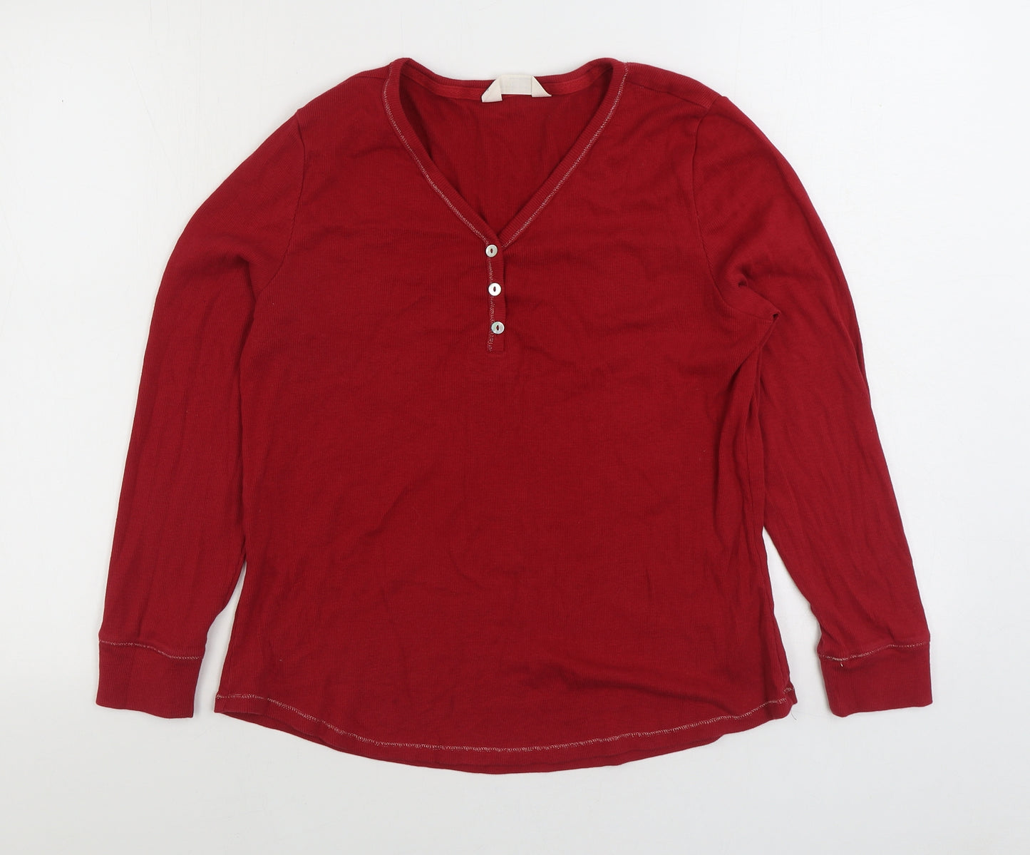 Marks and Spencer Womens Red 100% Cotton Basic T-Shirt Size 14 V-Neck