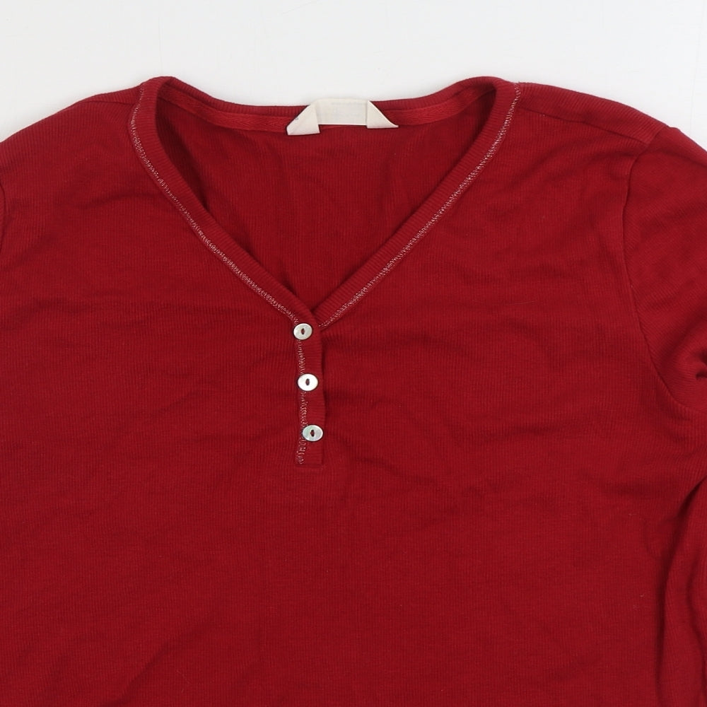 Marks and Spencer Womens Red 100% Cotton Basic T-Shirt Size 14 V-Neck