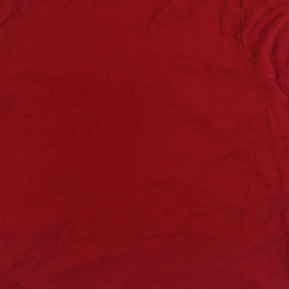 Marks and Spencer Womens Red 100% Cotton Basic T-Shirt Size 14 V-Neck