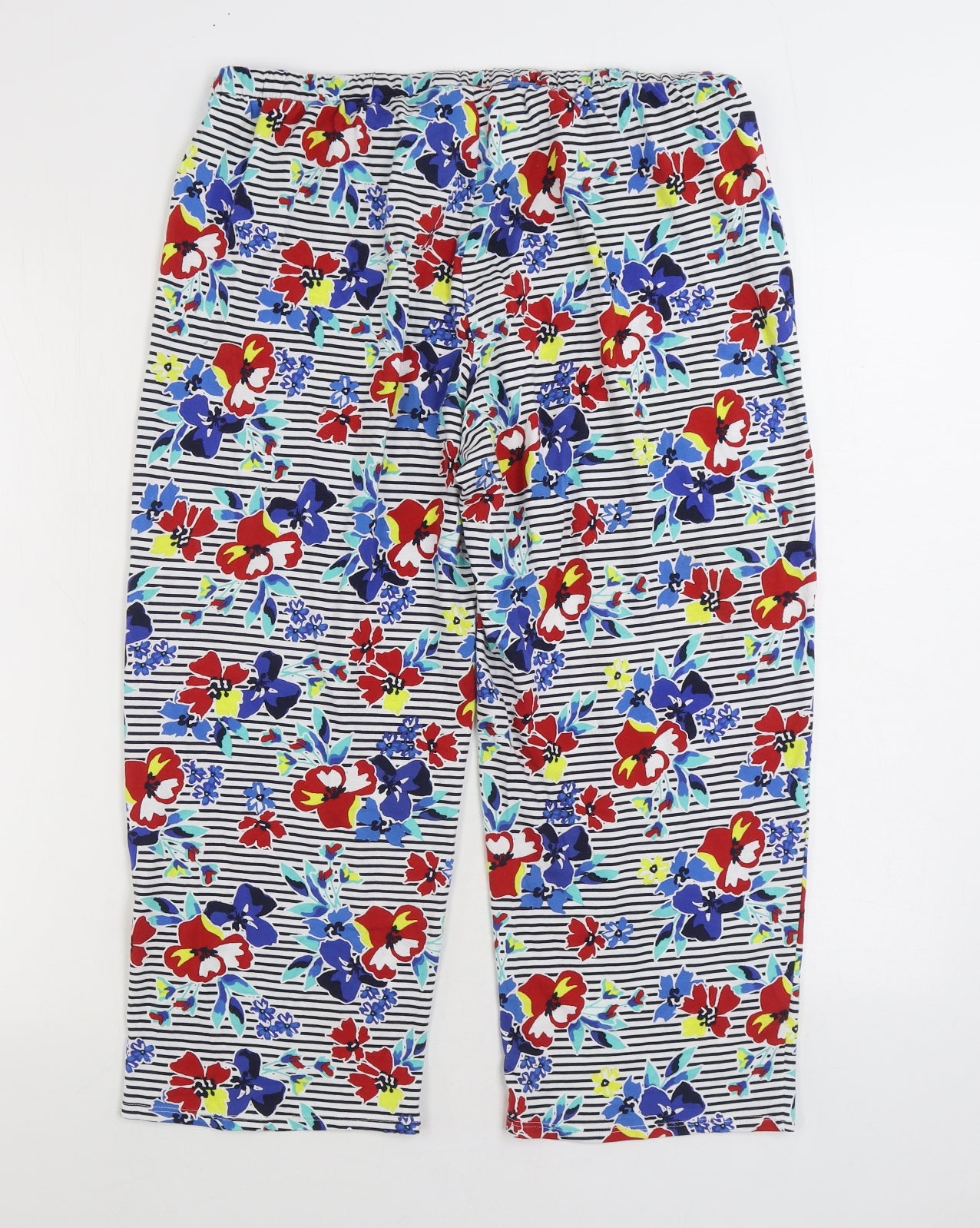 Marks and Spencer Womens Blue Floral 100% Cotton Pyjama Pants Size 12 Drawstring