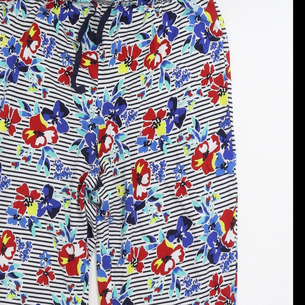 Marks and Spencer Womens Blue Floral 100% Cotton Pyjama Pants Size 12 Drawstring