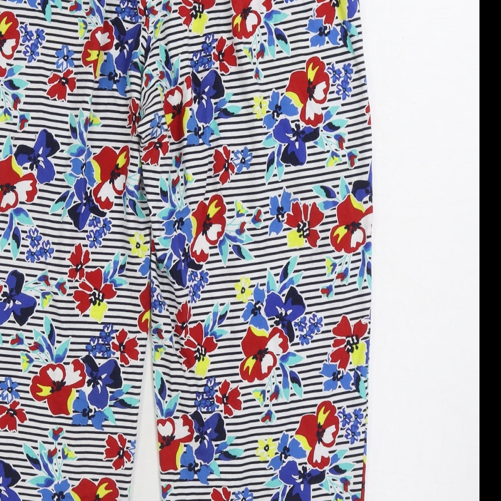Marks and Spencer Womens Blue Floral 100% Cotton Pyjama Pants Size 12 Drawstring
