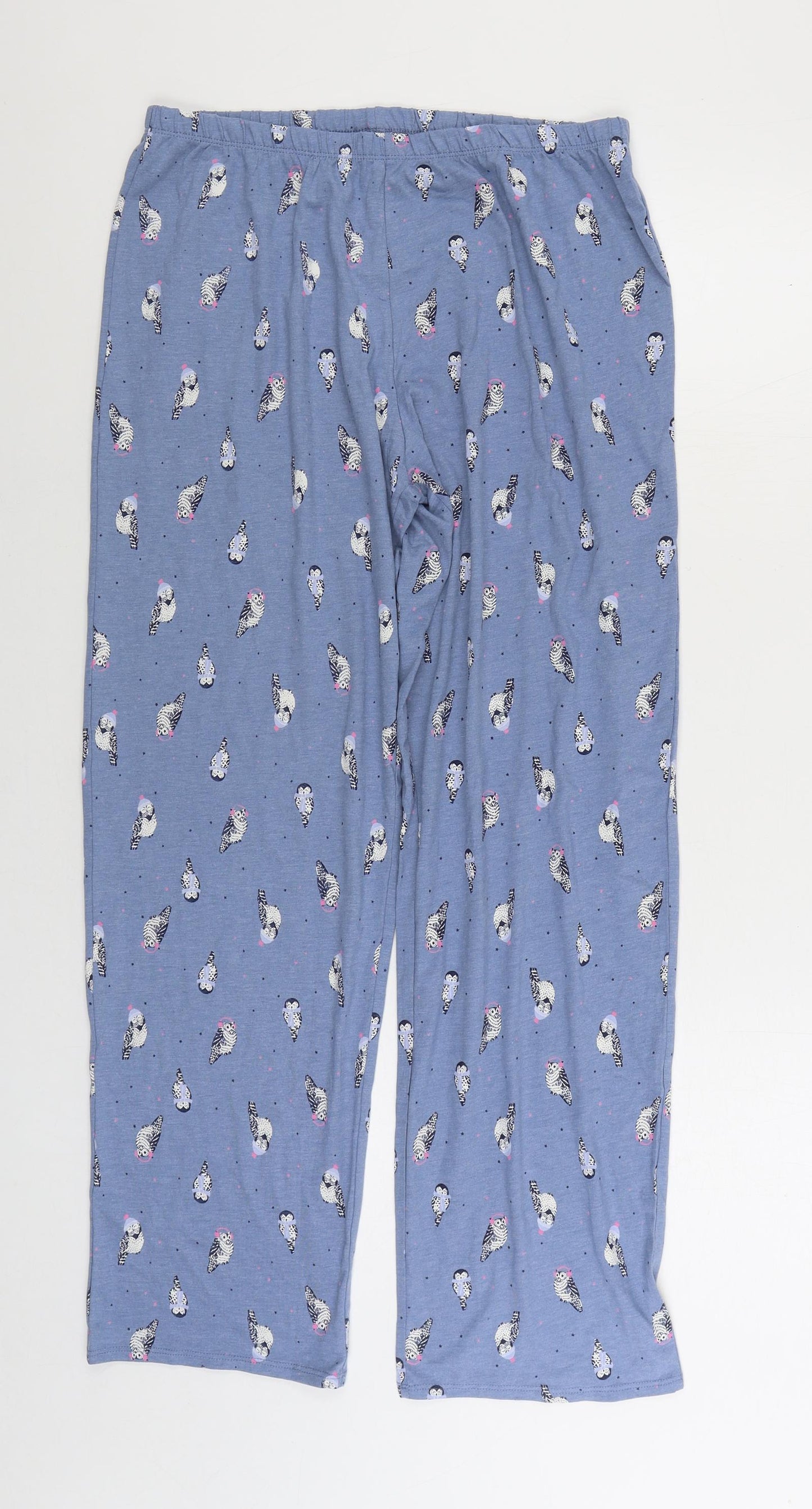 Marks and Spencer Womens Blue Geometric Cotton Pyjama Pants Size M - Owls