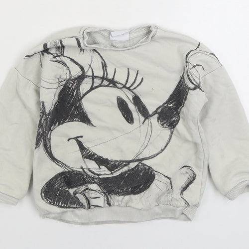 Disney Girls Grey Cotton Pullover Sweatshirt Size 3-4 Years Pullover - Minnie Mouse