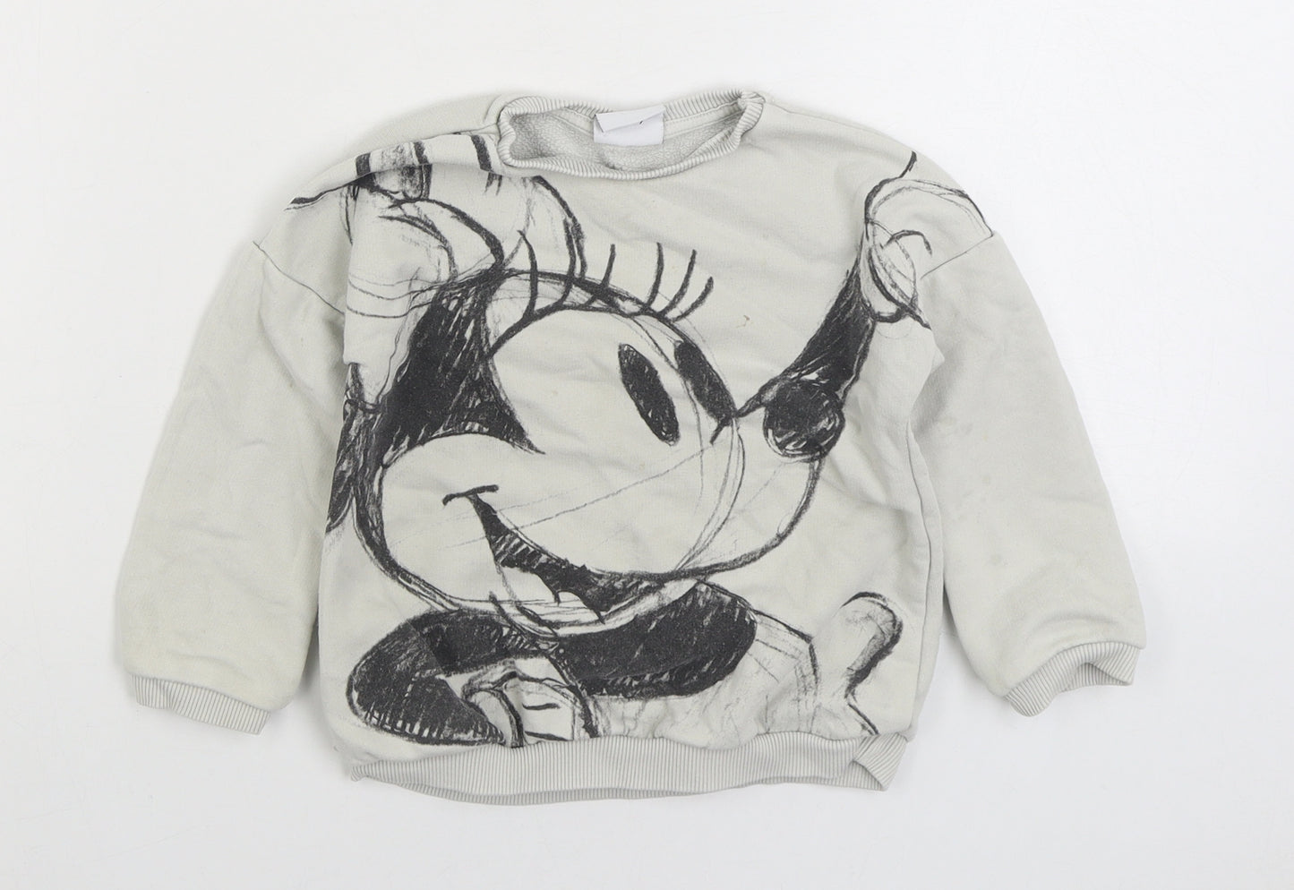 Disney Girls Grey Cotton Pullover Sweatshirt Size 3-4 Years Pullover - Minnie Mouse