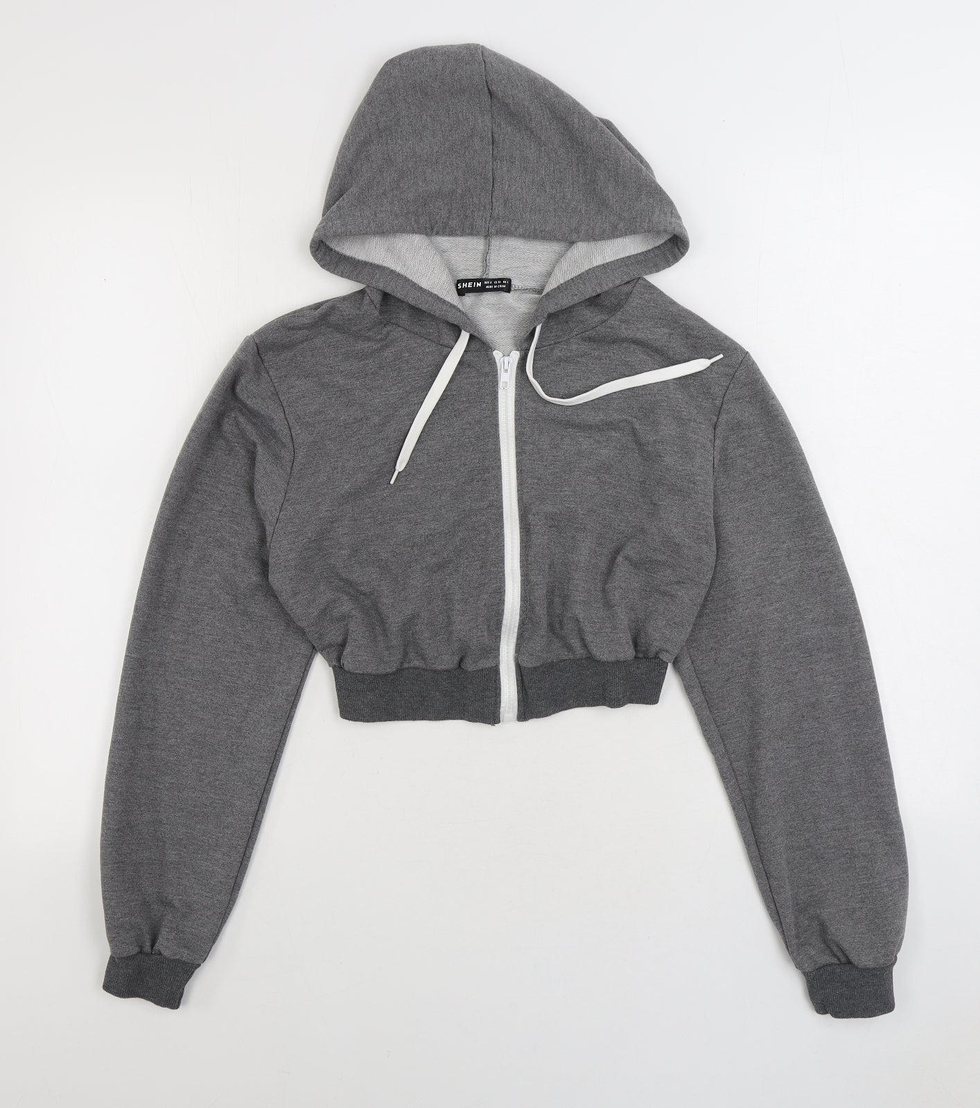 SheIn Womens Grey Cotton Full Zip Hoodie Size S Pullover - Cropped