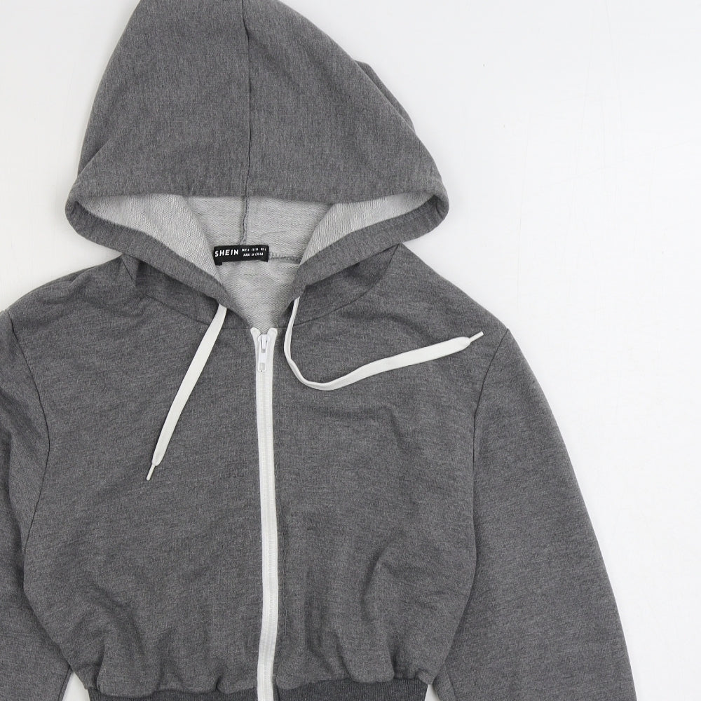 SheIn Womens Grey Cotton Full Zip Hoodie Size S Pullover - Cropped