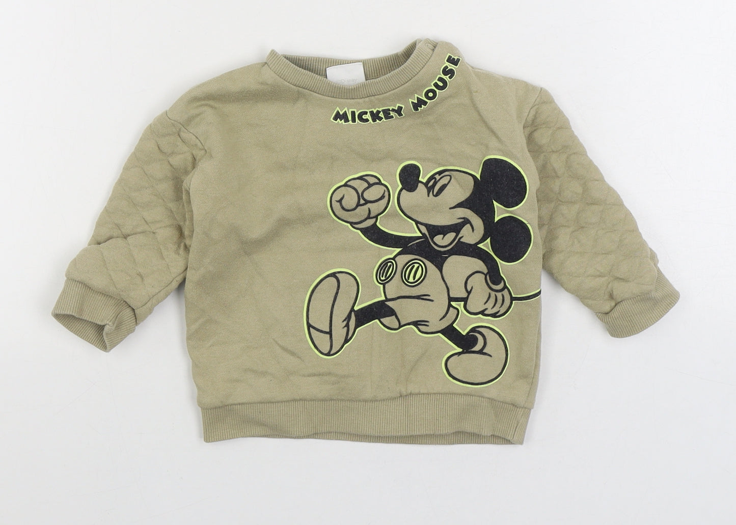 Disney Baby Boys Beige Cotton Pullover Jumper Size 6-9 Months Snap - Mickey Mouse