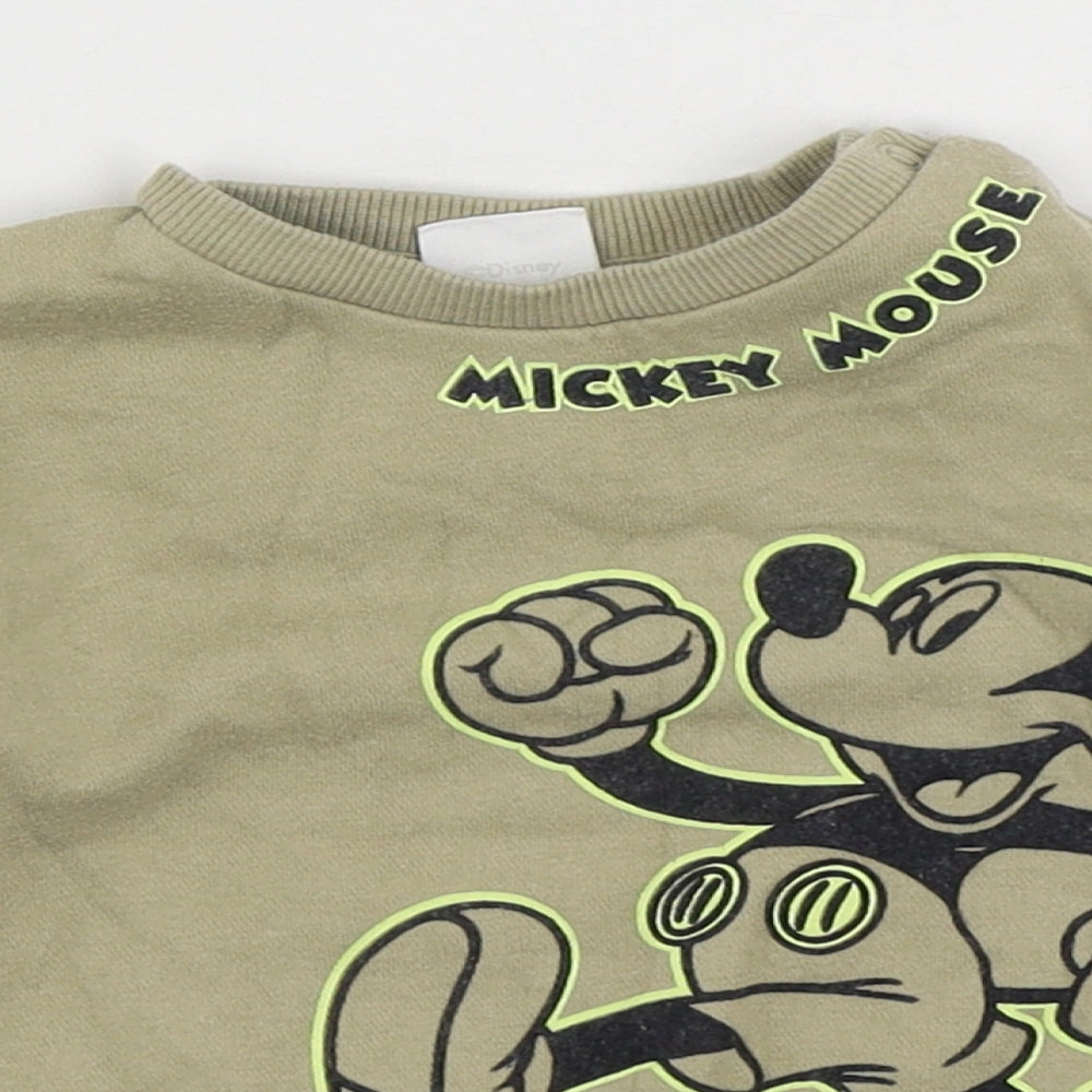 Disney Baby Boys Beige Cotton Pullover Jumper Size 6-9 Months Snap - Mickey Mouse