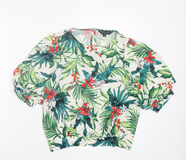 Dorothy Perkins Womens Green Floral Viscose Basic Blouse Size 12 Crew Neck