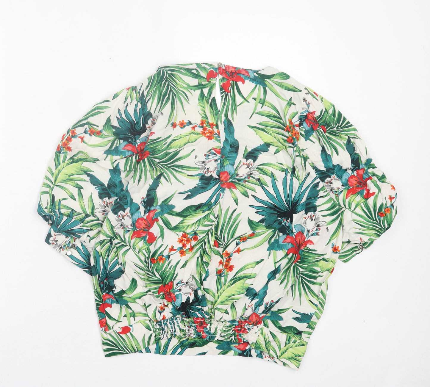 Dorothy Perkins Womens Green Floral Viscose Basic Blouse Size 12 Crew Neck