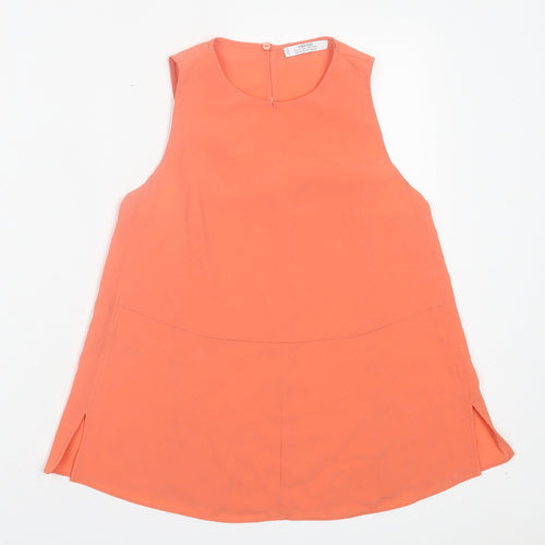 Mango Womens Orange Polyester Basic Tank Size XS Crew Neck