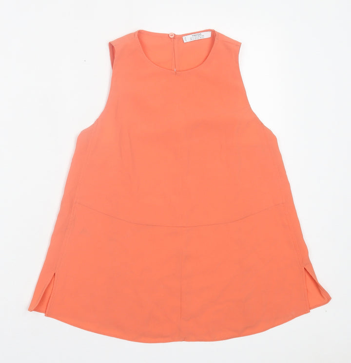 Mango Womens Orange Polyester Basic Tank Size XS Crew Neck
