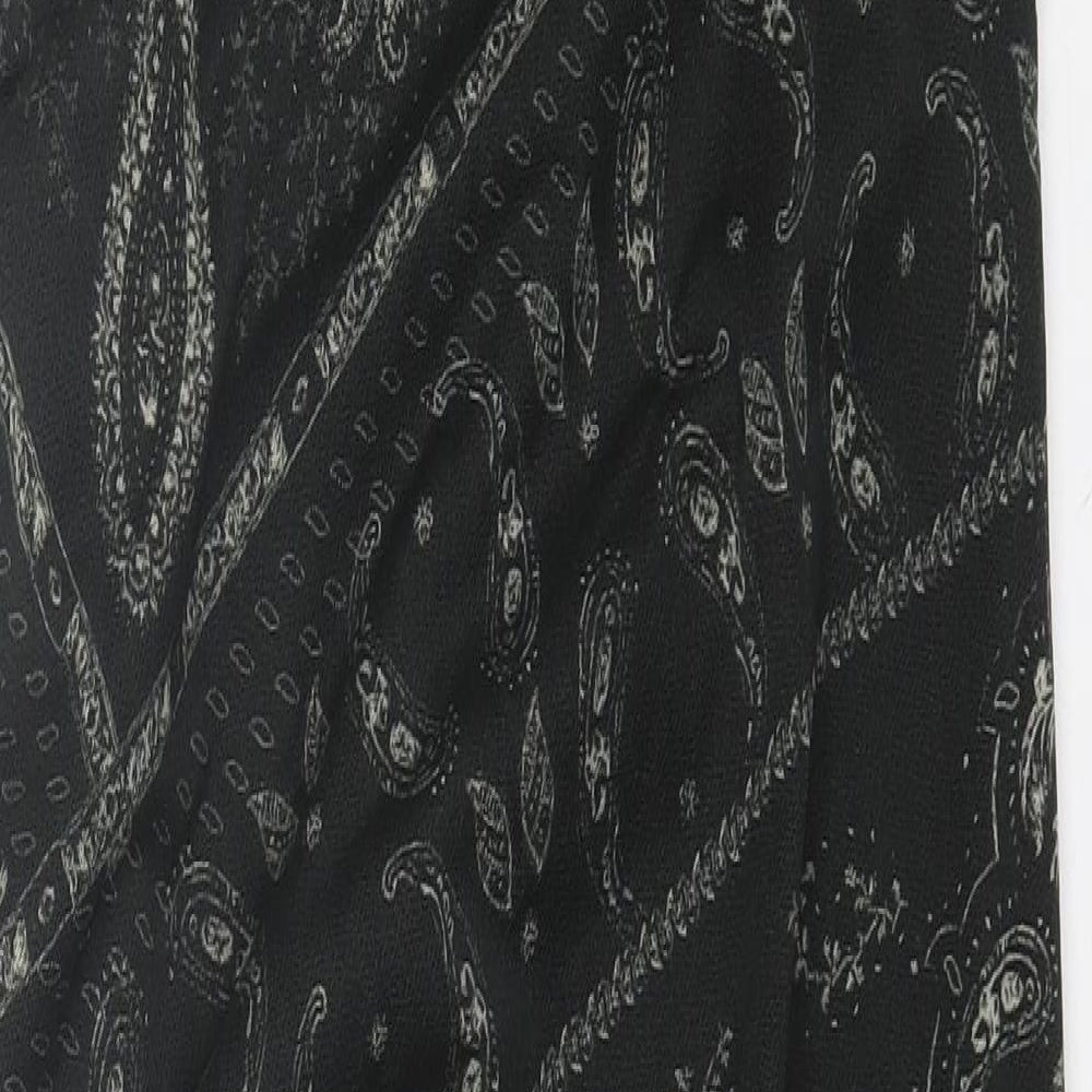 H&M Womens Black Paisley Polyester A-Line Size L One Shoulder Pullover - Ruched Sides
