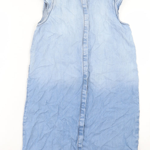 River Island Womens Blue Lyocell A-Line Size 8 Collared Button