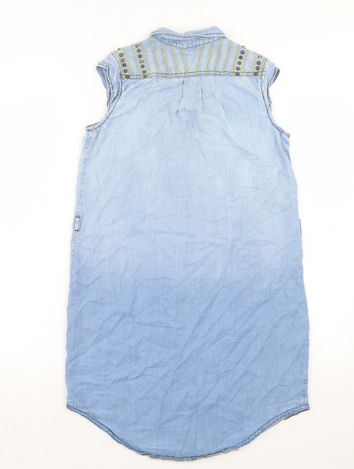 River Island Womens Blue Lyocell A-Line Size 8 Collared Button