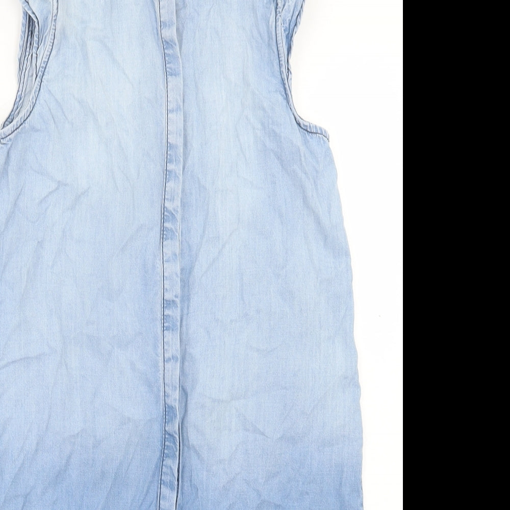 River Island Womens Blue Lyocell A-Line Size 8 Collared Button