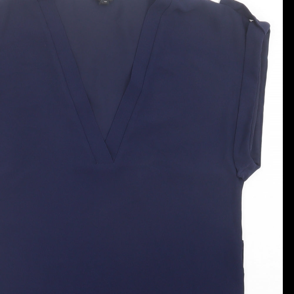 River Island Womens Blue Polyester Basic Tank Size 12 V-Neck