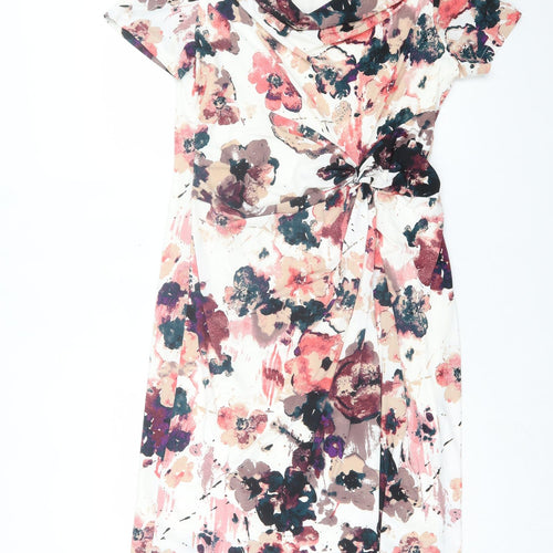 Marks and Spencer Womens Pink Floral Polyester A-Line Size 12 Cowl Neck Pullover - Twist Front