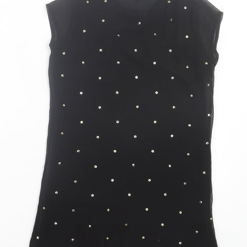 Miss Evie Girls Black Polyester A-Line Size 8 Years Crew Neck Button
