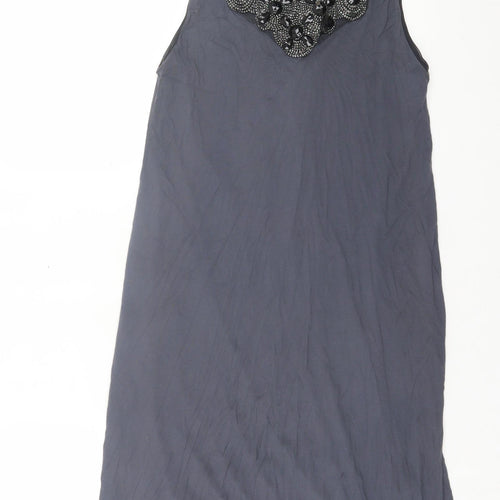 Dorothy Perkins Womens Grey Viscose Tank Dress Size 10 Scoop Neck Button