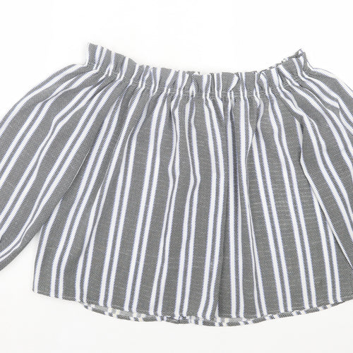 Cameo Rose Womens Black Striped Polyester Basic Blouse Size 12 Off the Shoulder