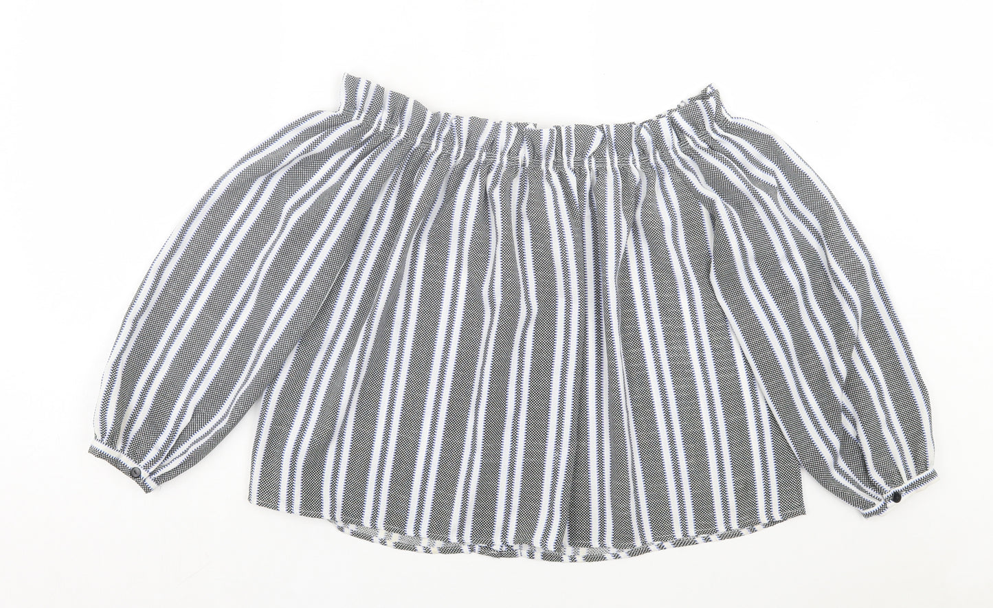Cameo Rose Womens Black Striped Polyester Basic Blouse Size 12 Off the Shoulder