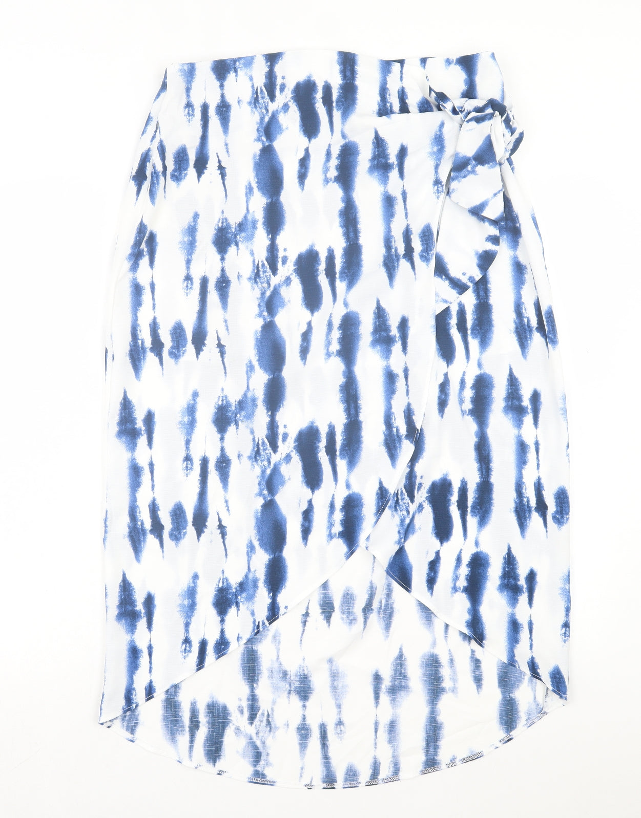 George Womens Blue Geometric Polyester Wrap Skirt Size 12 Button
