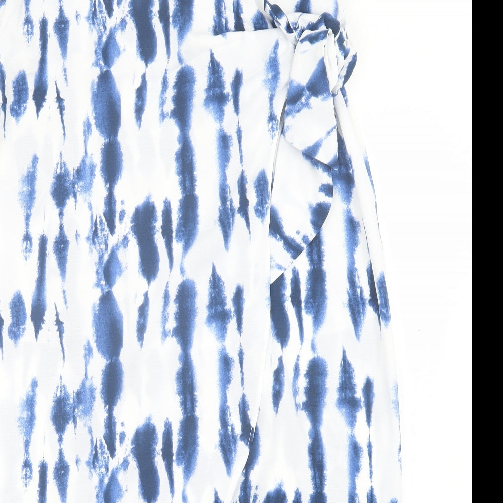 George Womens Blue Geometric Polyester Wrap Skirt Size 12 Button