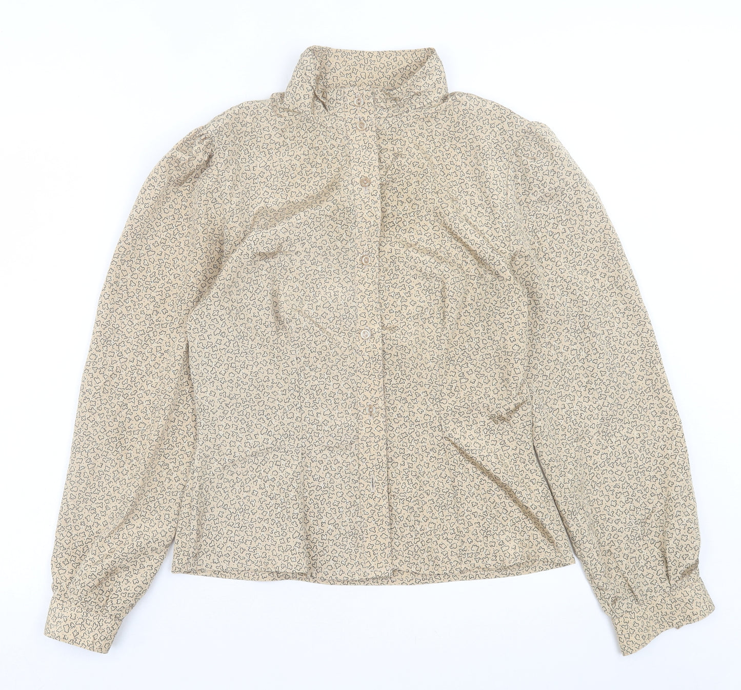 Dorothy Perkins Womens Brown Geometric Polyester Basic Button-Up Size 12 High Neck