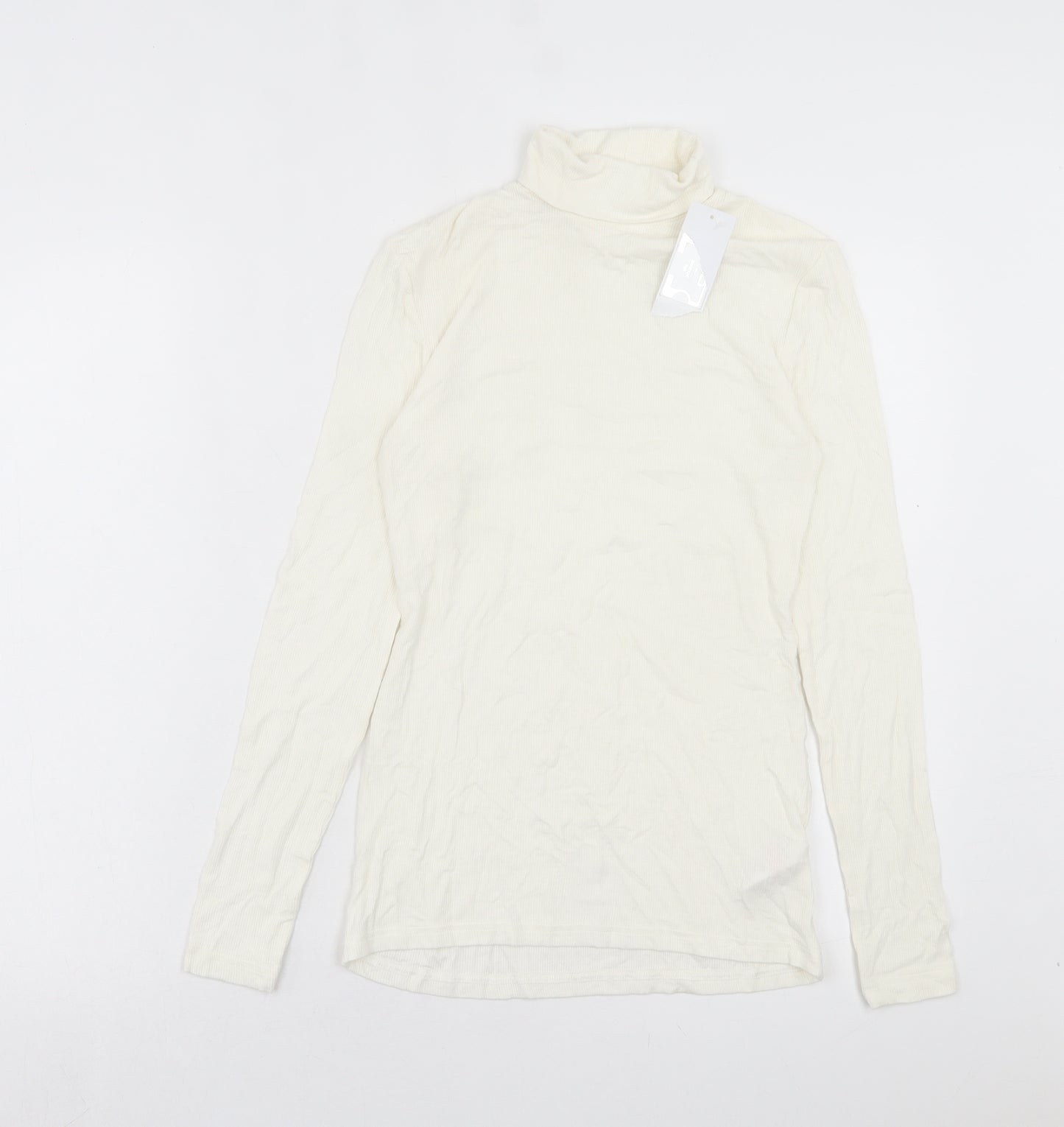 Papaya Womens Ivory Viscose Basic T-Shirt Size 10 Roll Neck