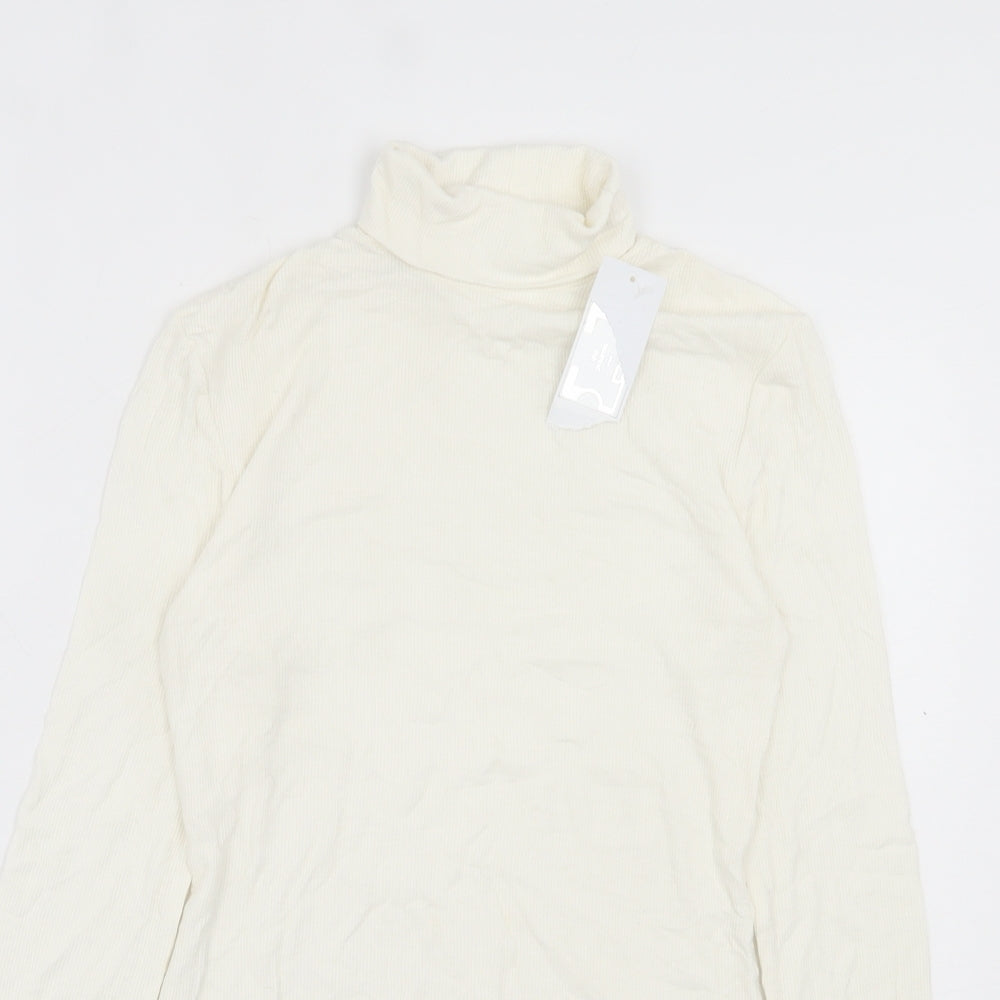 Papaya Womens Ivory Viscose Basic T-Shirt Size 10 Roll Neck