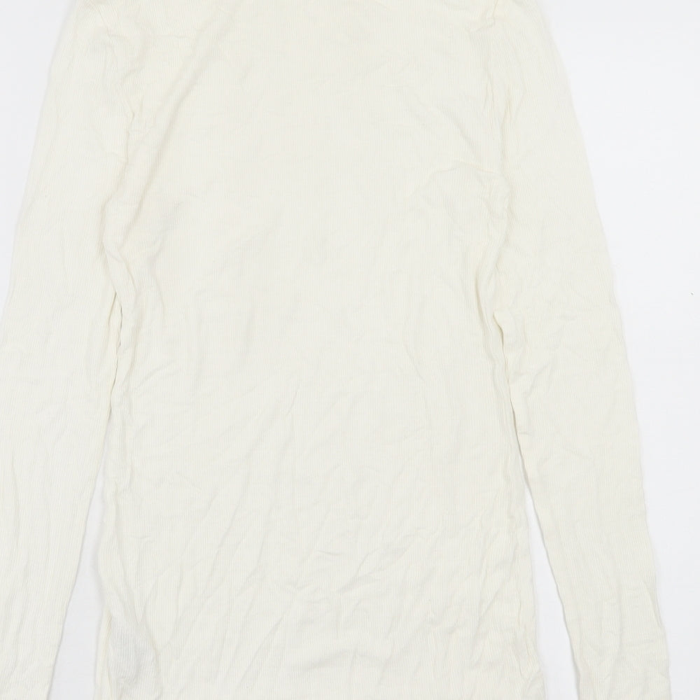 Papaya Womens Ivory Viscose Basic T-Shirt Size 10 Roll Neck