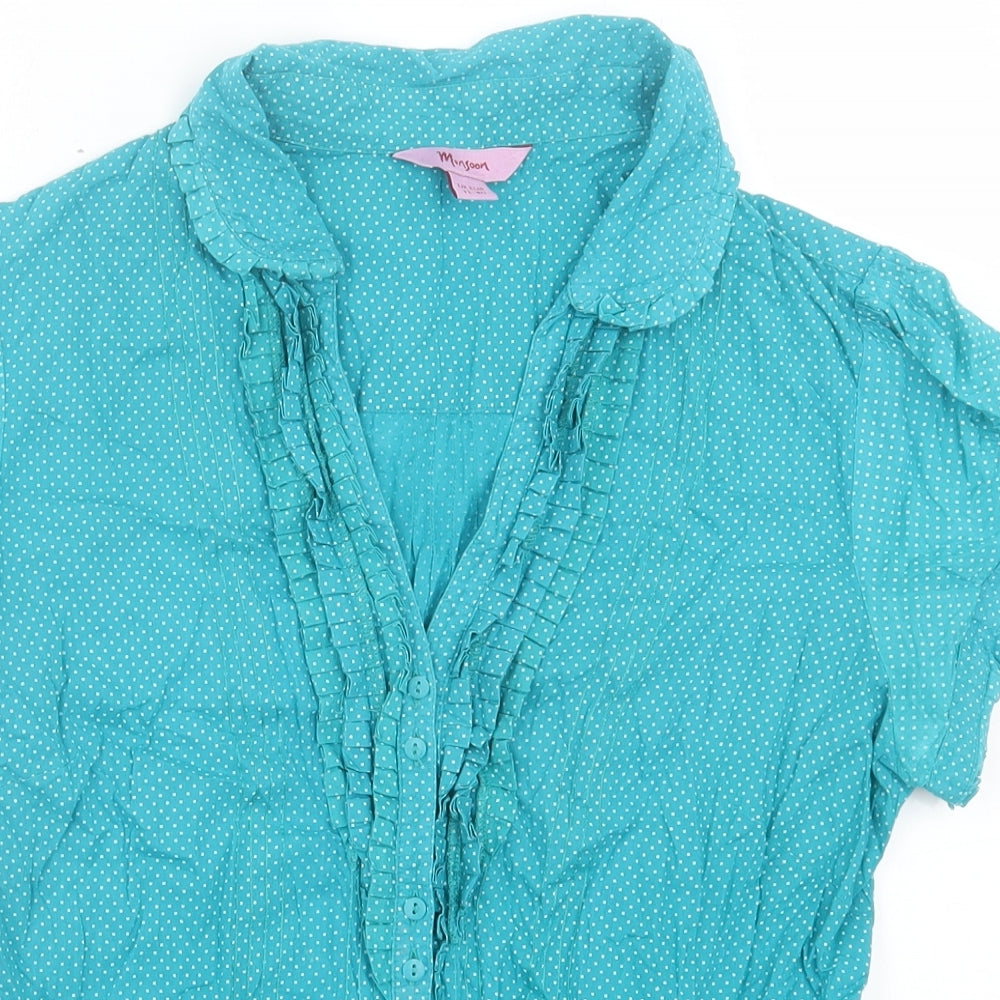 Monsoon Womens Blue Polka Dot Cotton Basic Button-Up Size 12 Collared