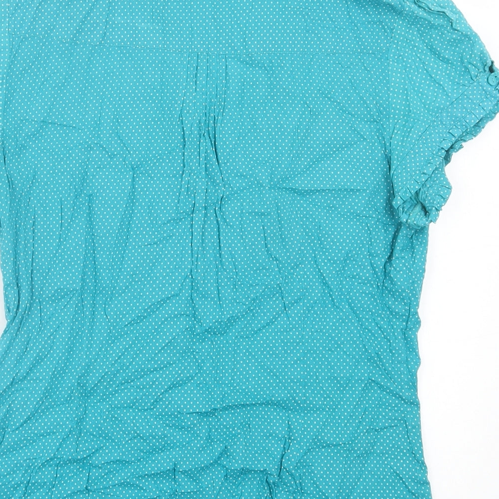 Monsoon Womens Blue Polka Dot Cotton Basic Button-Up Size 12 Collared